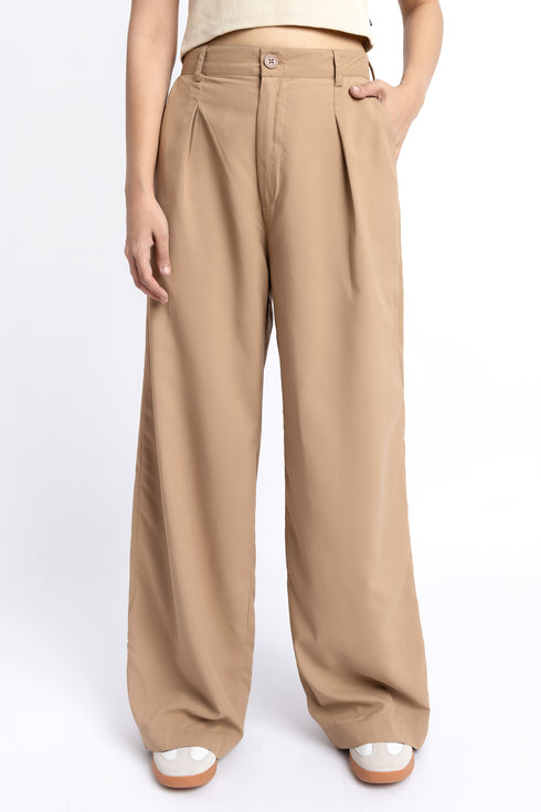 Tan Pleated Wide Leg Pants